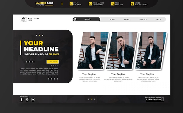 Landing page website template with textured background