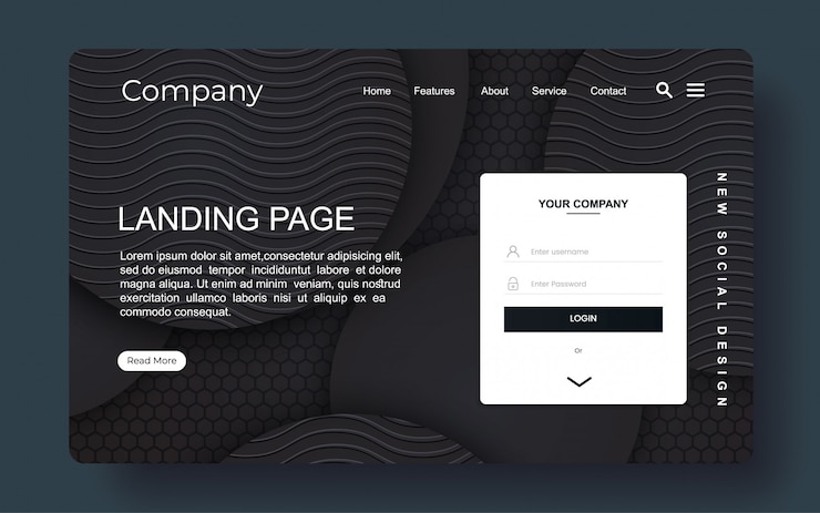 Vector landing page with abstract background