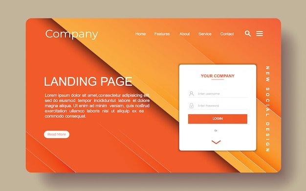 Vector landing page with abstract background