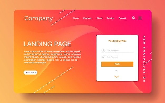 Vector landing page with abstract background