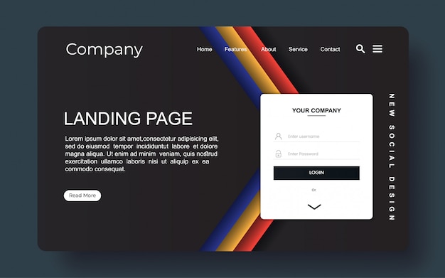 Vector landing page with abstract background