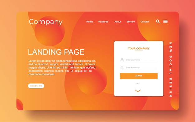 Vector landing page with abstract background