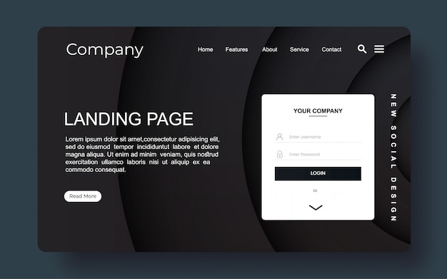 Vector landing page with abstract background