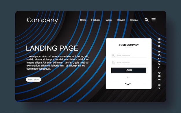 Landing page with abstract background