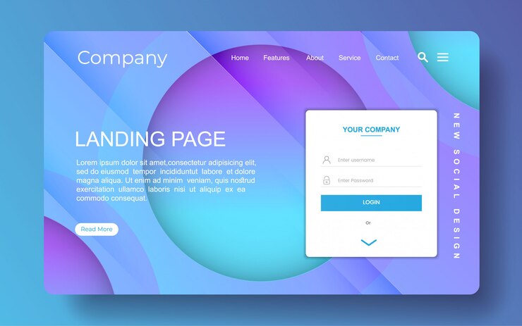 Vector landing page with abstract background