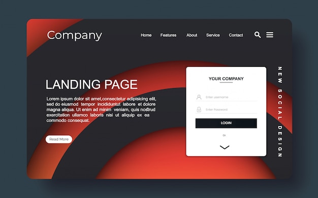 Vector landing page with abstract background