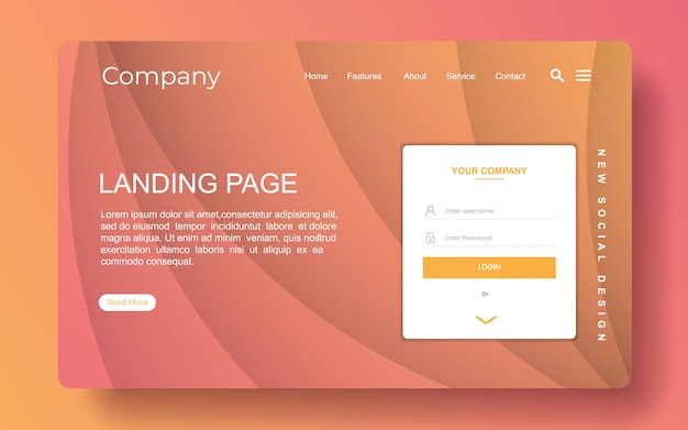 Vector landing page with abstract background