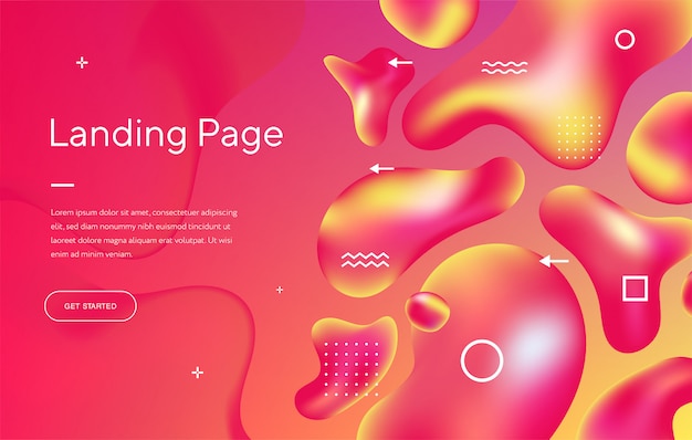 Vector landing page with abstract design with beautiful liquid fluid