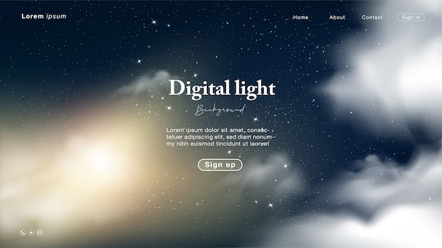 Landing page with abstract night and sky light with star and cloud