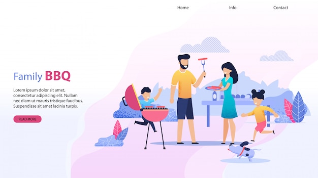 Landing page with family bbq text.