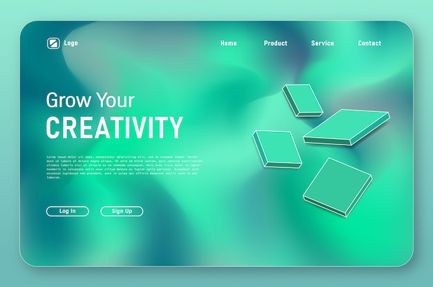 Landing page with green gradients and 3d square shapes