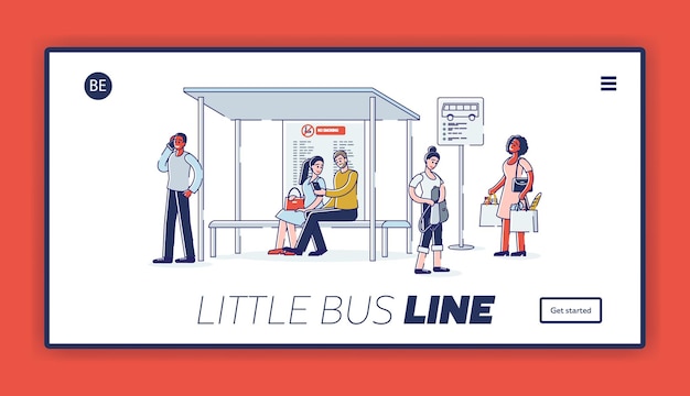 Landing page with group of people on bus station