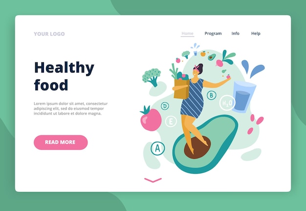 Vector landing page with happy body-positive girl