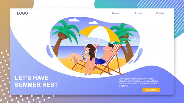 Vector landing page with lets have summer rest inviting.