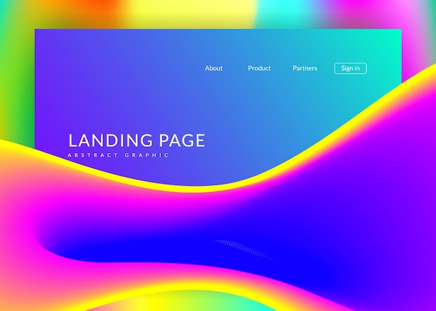 Vector landing page with liquid dynamic elements and fluid shapes