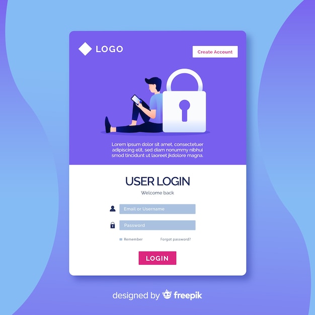 Vector landing page with lock log in form