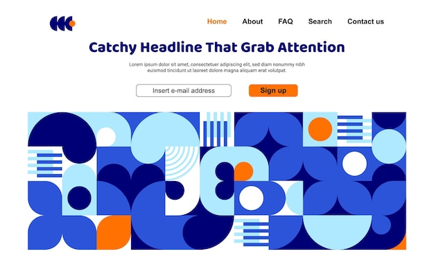 Vector landing page with modern geometric bauhaus pattern