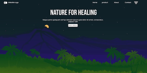 landing page with nature at night premium vector