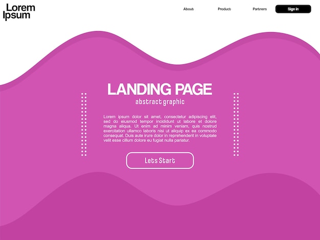 Landing page with a pink wave background