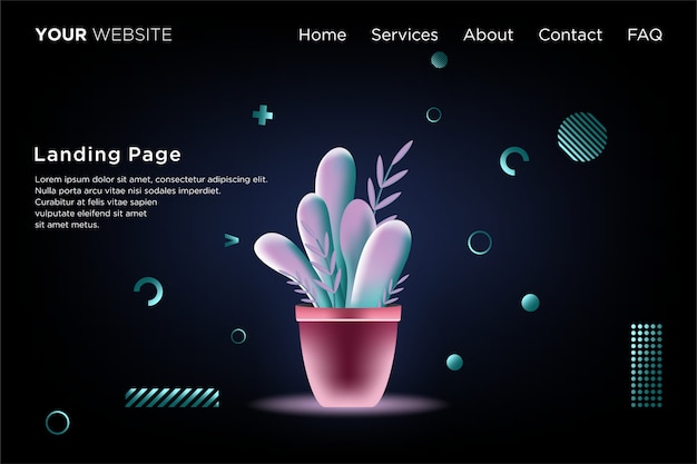 Vector landing page with plant in the pot