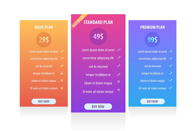 Vector landing page with pricing tables