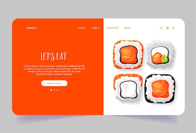 Vector landing page with sushi rolls for business homepage for asian food web site