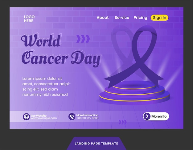 Landing page world cancer day template with luxury and modern style