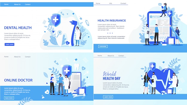 Vector landing pages. online doctor world health day dental insurance vector illustration.