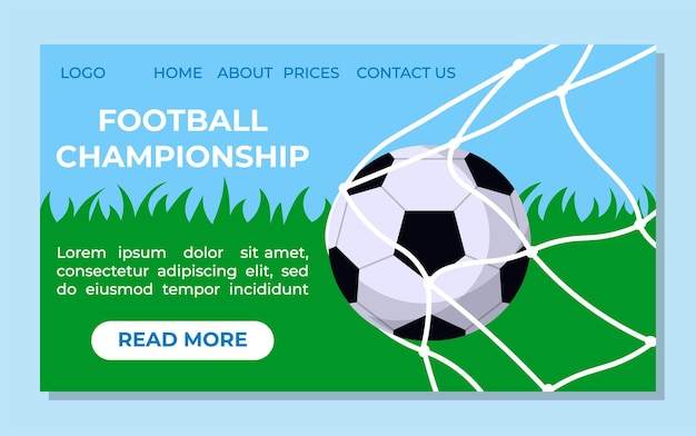 Landing for sport championship page with ball in the goal football vector illustration in flat style