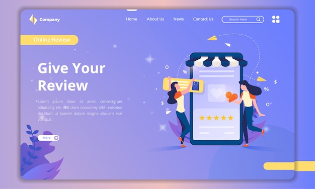 Landingspagina met illustraties over het concept van klantbeoordelingen