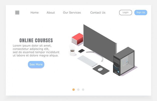 Landingspagina online cursussen, concept van afstandsonderwijs