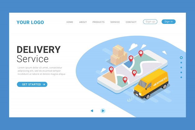 Landingspagina sjabloon isometrische bezorgservice