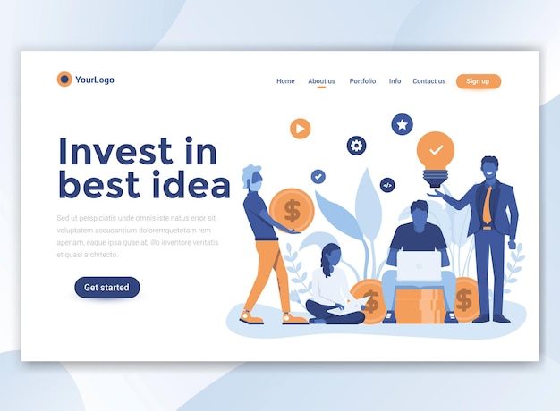 Landingspagina sjabloon van investeren in beste idee. modern plat ontwerp voor website