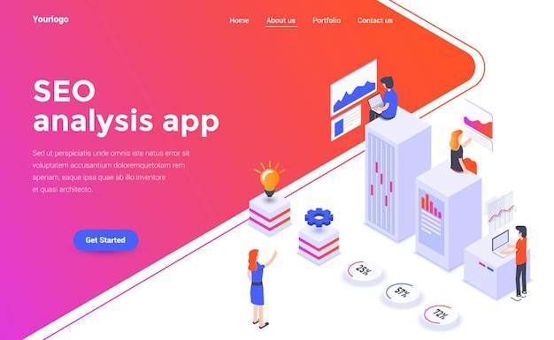 Landingspagina sjabloon van seo-analyse in isometriestijl