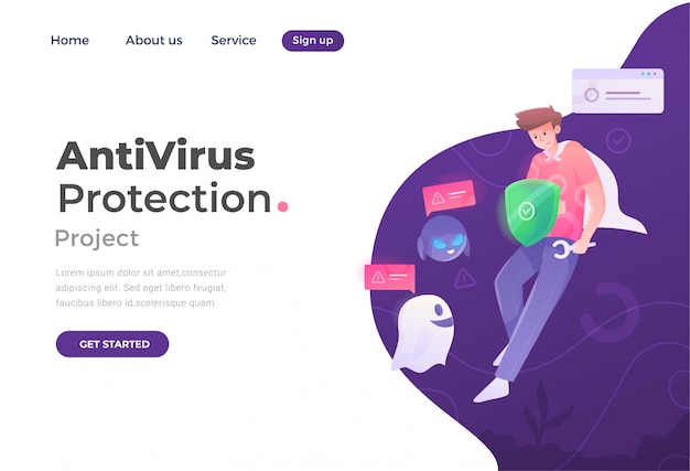 Vector landingspagina voor antivirusbescherming