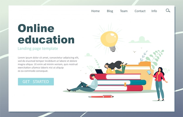 Landingspagina voor online onderwijs. Mannelijke leraar die online lessen geeft. illustratie in cartoon vlakke stijl.