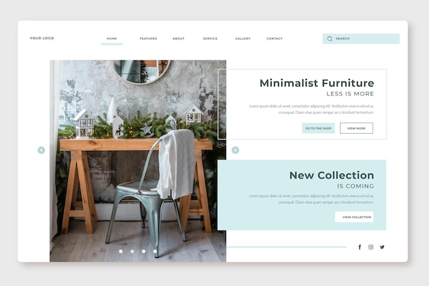 Vector landingspagina voor platte meubelverkoop met foto
