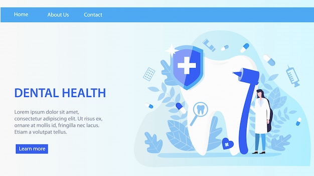 Landingspagina. vrouw tandarts werk tandheelkundige gezondheid vectorillustratie.