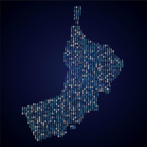 Landkaart van oman gemaakt van digitale binaire code