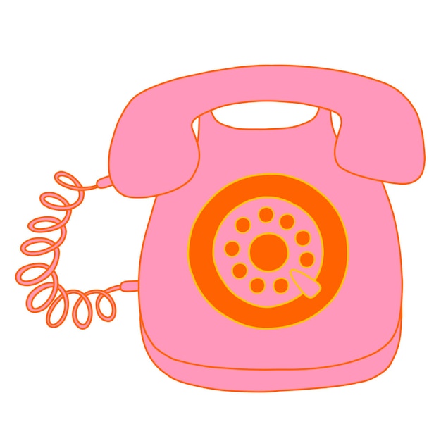 Landline old pink telephone Vector illustration