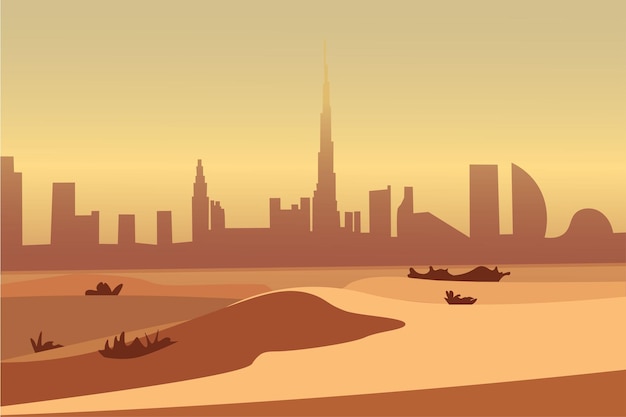 Vector landmark desert in dubai illustration