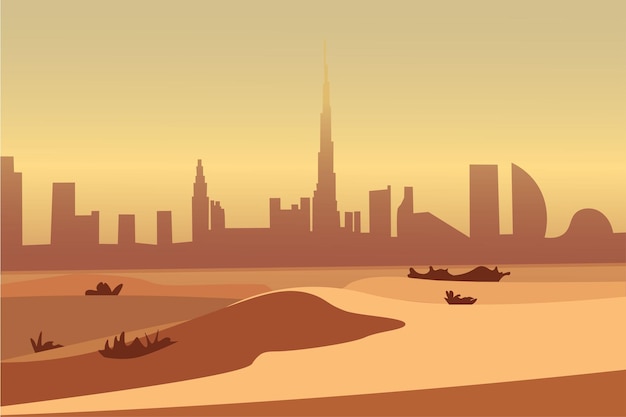 Vettore punto di riferimento del deserto nell'illustrazione di dubai