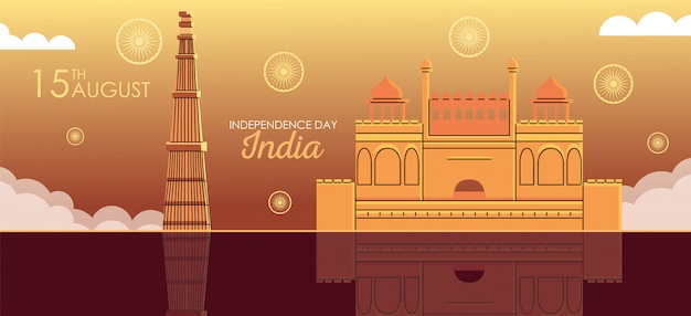 Vector landmarks places of india independence day