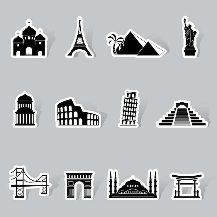 Vector landmarks stickers set