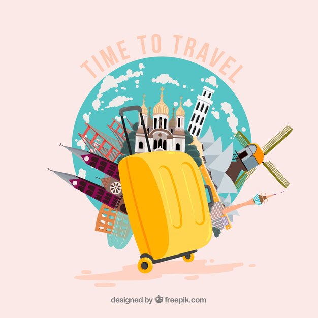 Vector landmarks and yellow suitcase