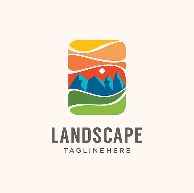 Landscape adventure mountain logo outdoor peak sign template