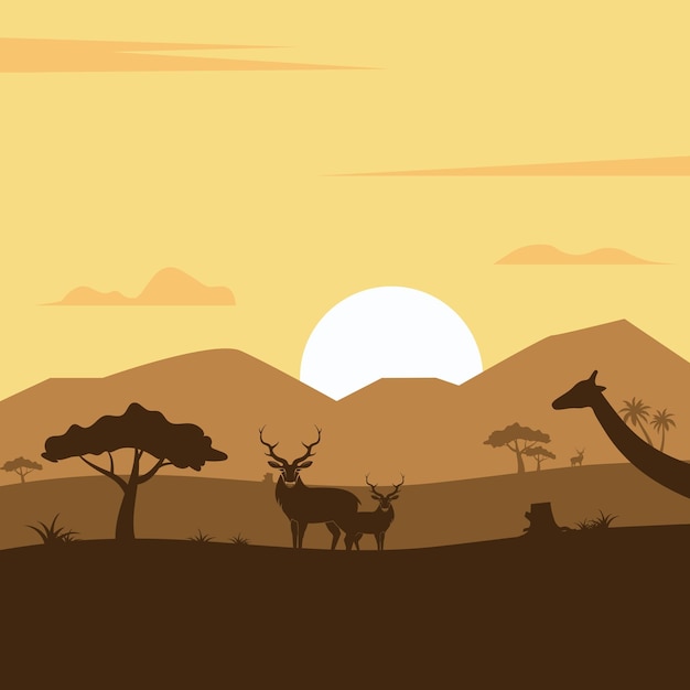 ベクトル サバンナの風景アフリカアミナールベクトルアイコンイラストデザインテンプレート