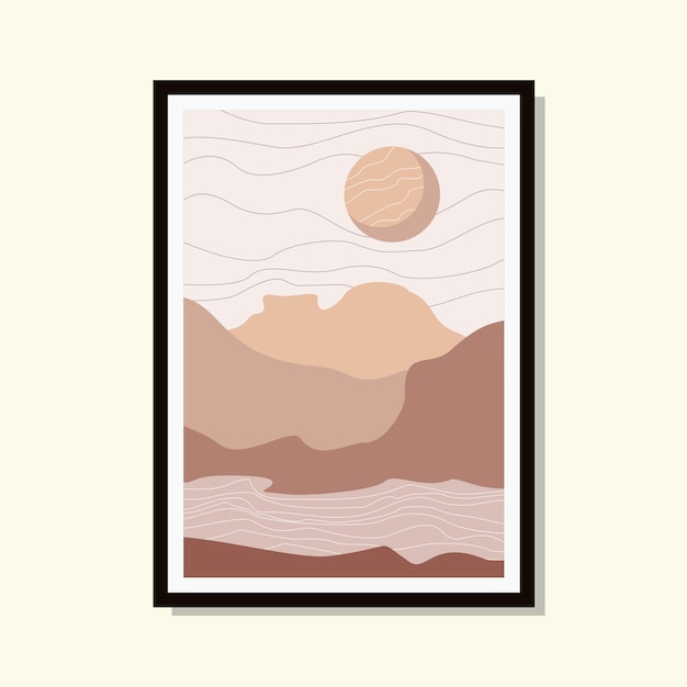 landscape art boho template. flat abstract bohemian graphic print illustration in contemporary style