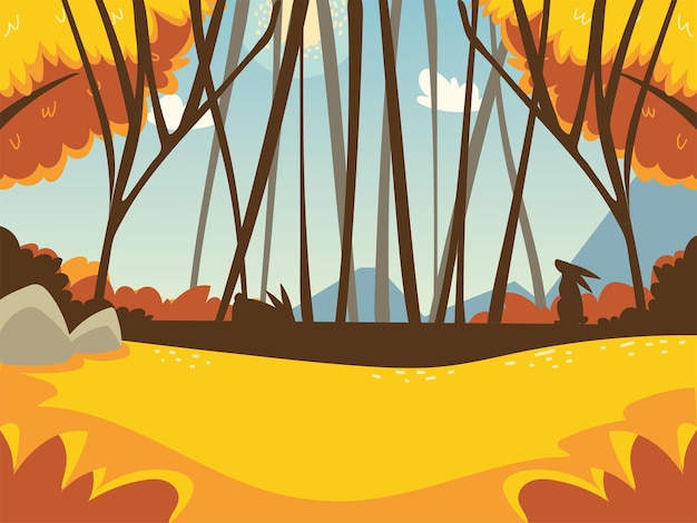 Vector landscape autumn forest trees scene