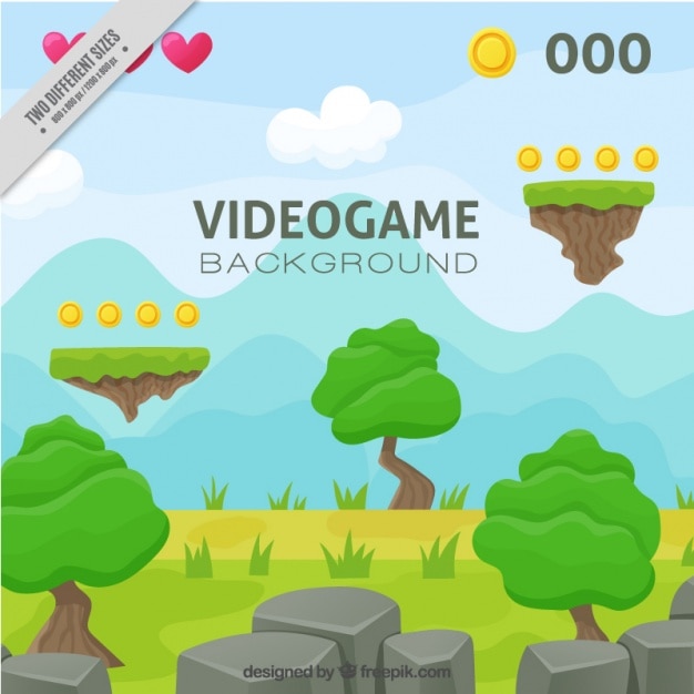 Vector landscape background of platform video game